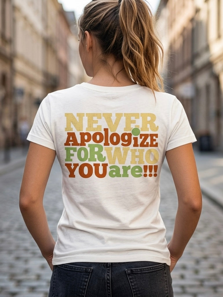 "Never Apologize For Who You Are" Distressed Typography Tshirt