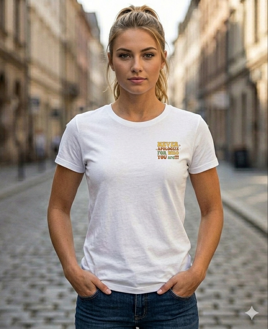 "Never Apologize For Who You Are" Distressed Typography Tshirt
