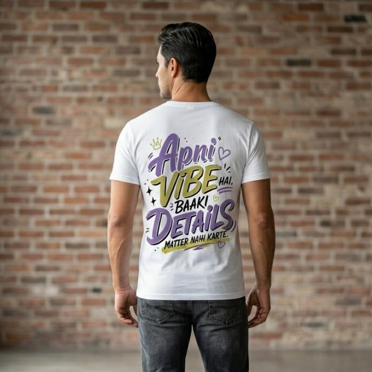 Men's "Apni Vibe Hai" Back-Print Graphic T-Shirt – White