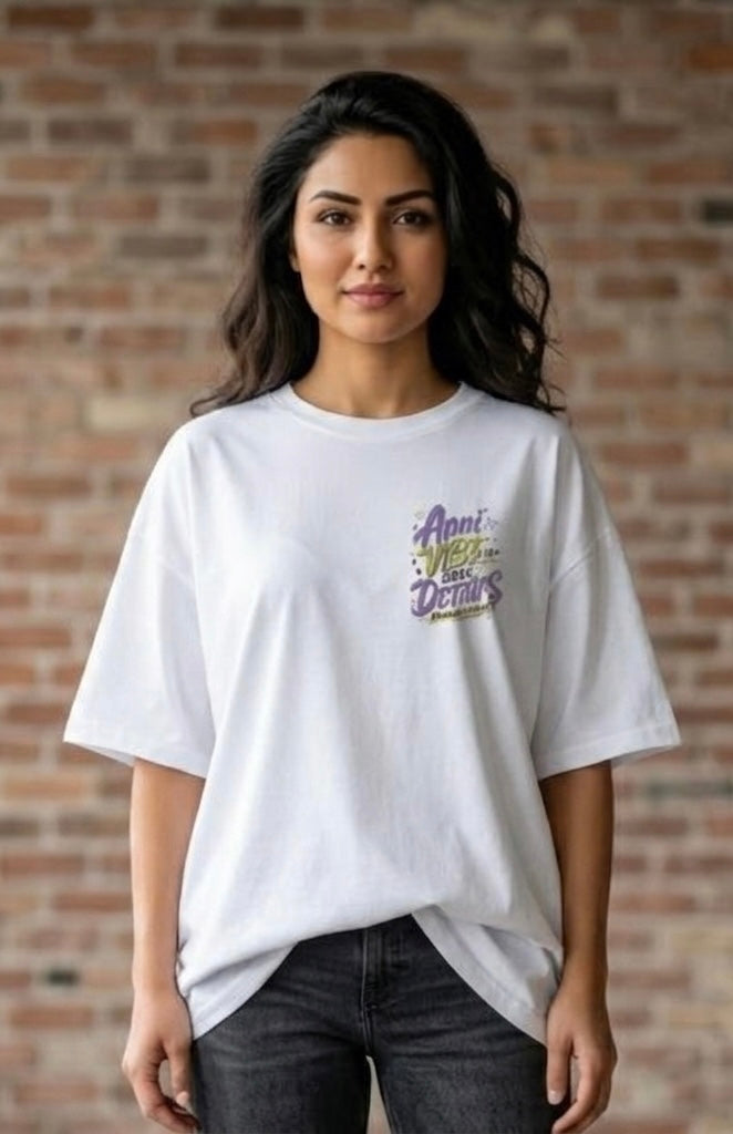 "Apni Vibe Hai" Oversized Graphic T-Shirt - White