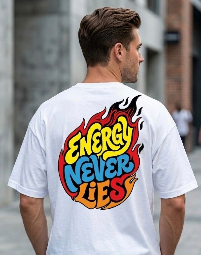 "Energy Never Lies" Flame Oversize Graphic T-Shirt