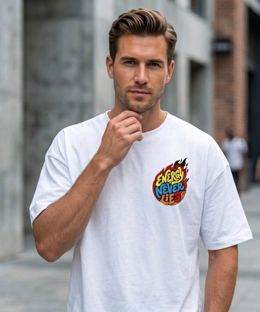 "Energy Never Lies" Flame Oversize Graphic T-Shirt