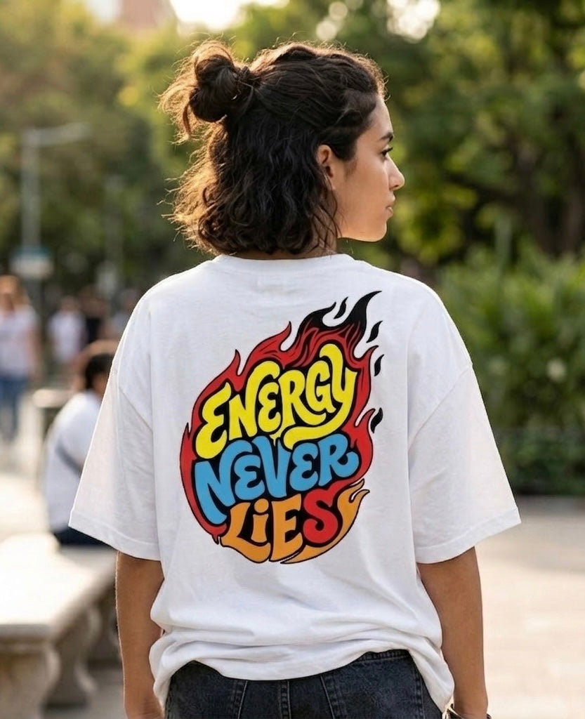 "Energy Never Lies" Flame Oversize Graphic T-Shirt