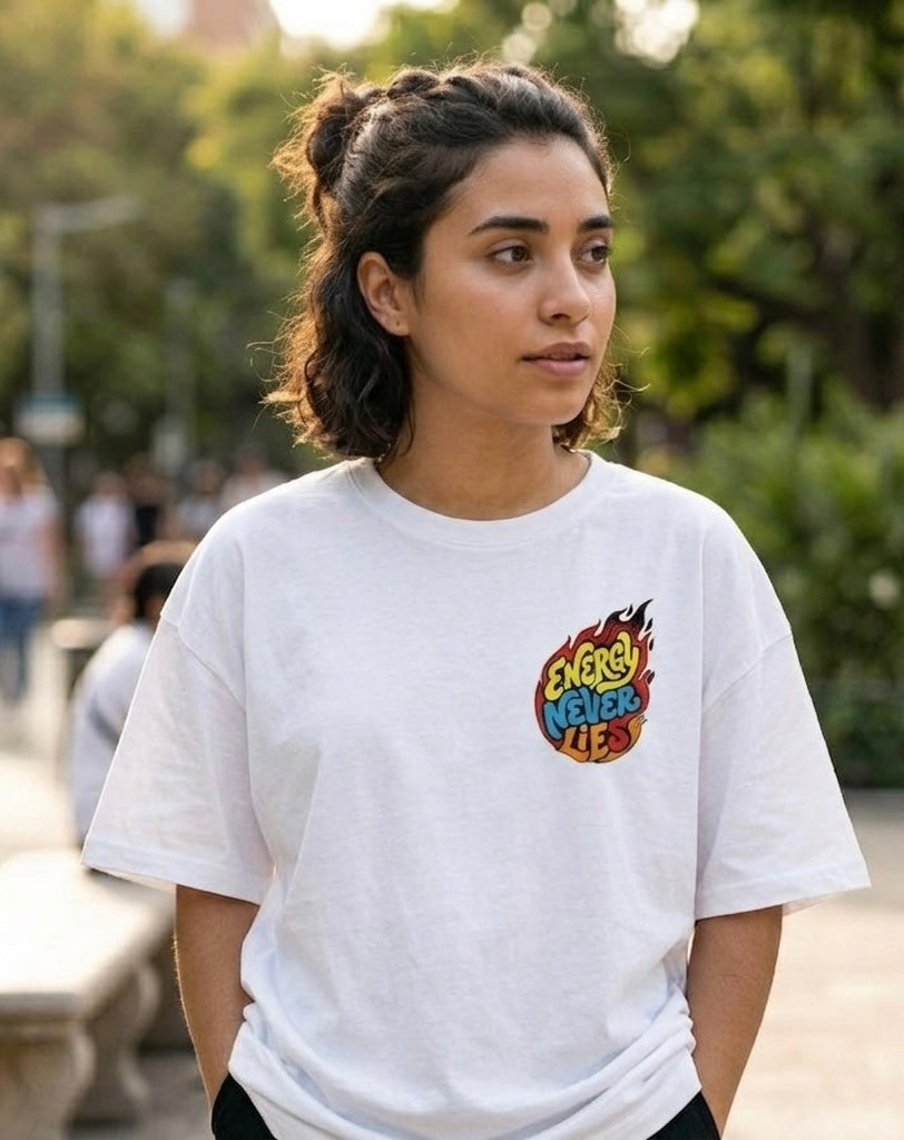 "Energy Never Lies" Flame Oversize Graphic T-Shirt